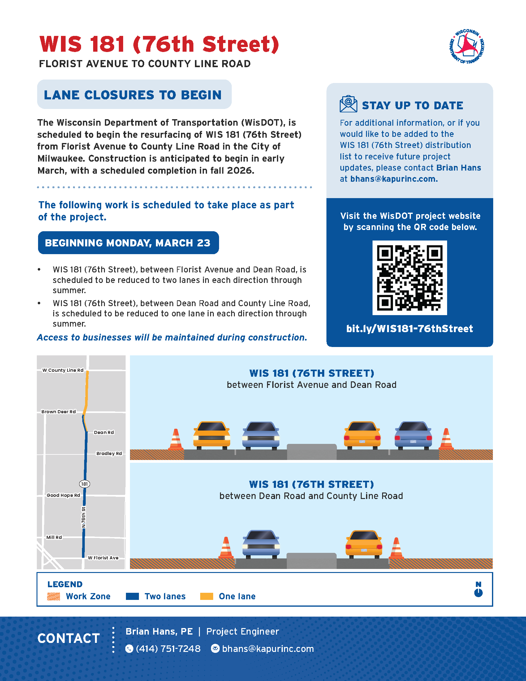 March 23, 2026 - Lane Closures to Begin