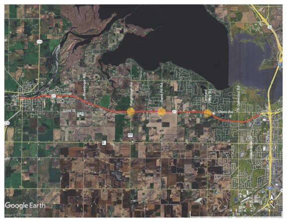 Map of WIS 21 between Oshkosh and Omro, WI