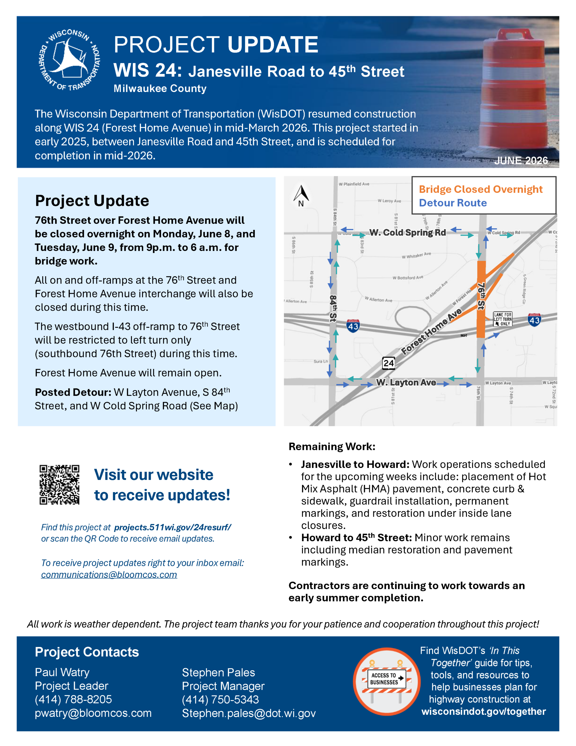 June 2026 Update: 76th Street Closure