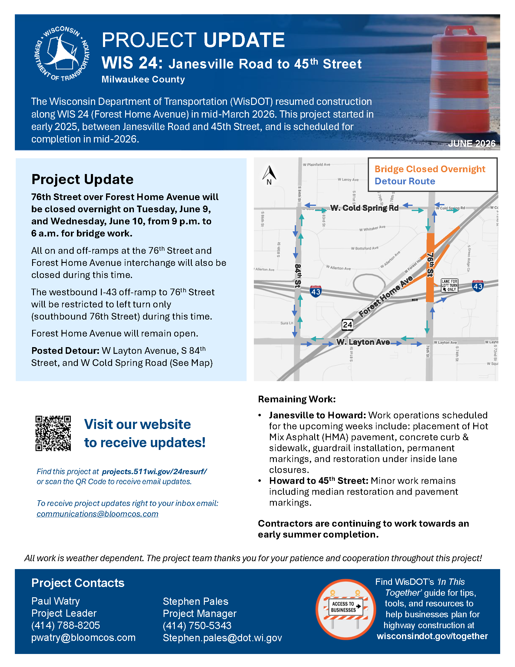 June 2026: 76th Street Closure