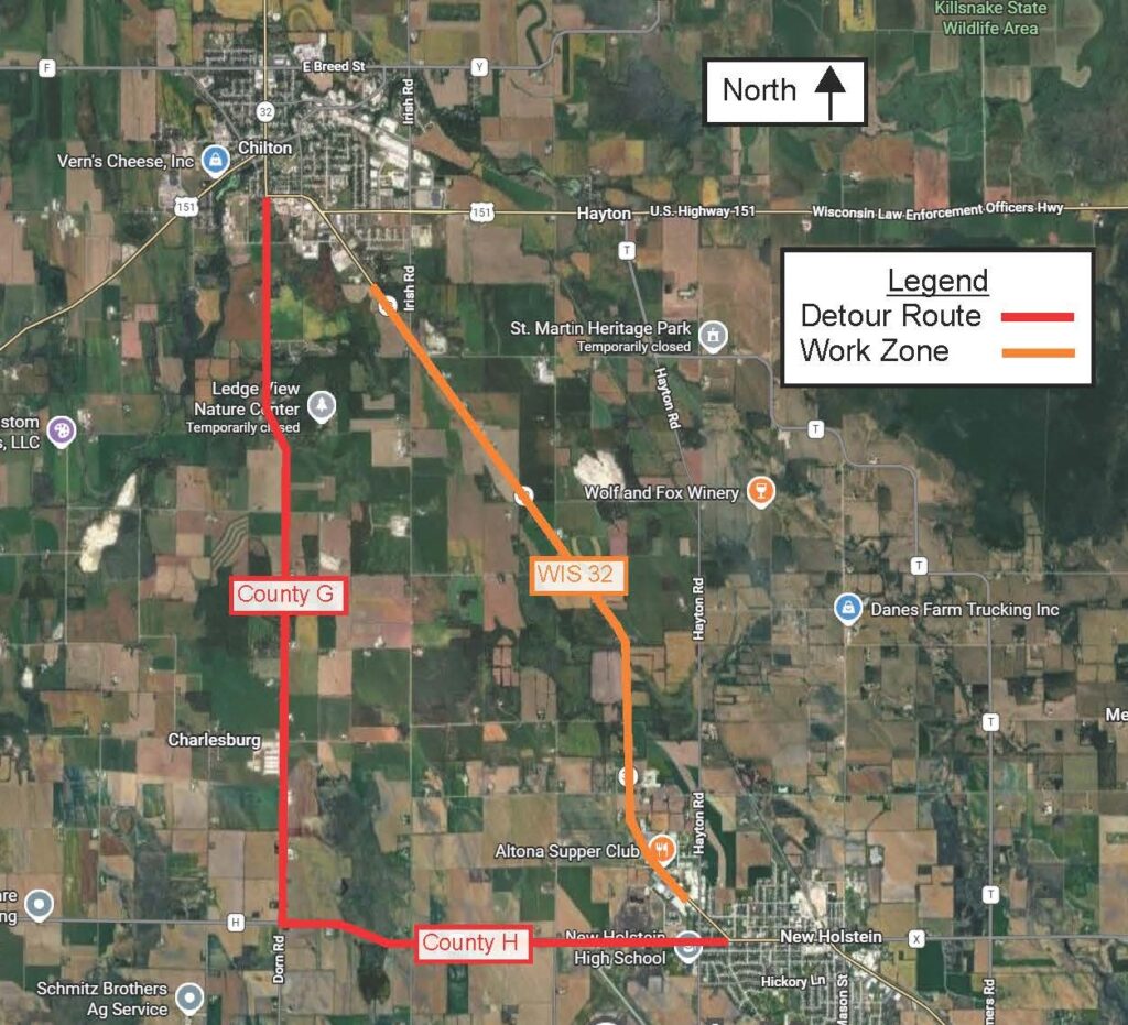 Detour will follow County G and County H during the closure.