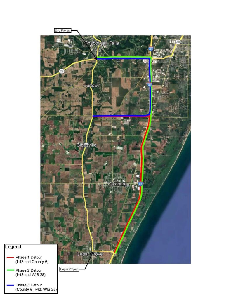 detour routes all stages County V and I-43