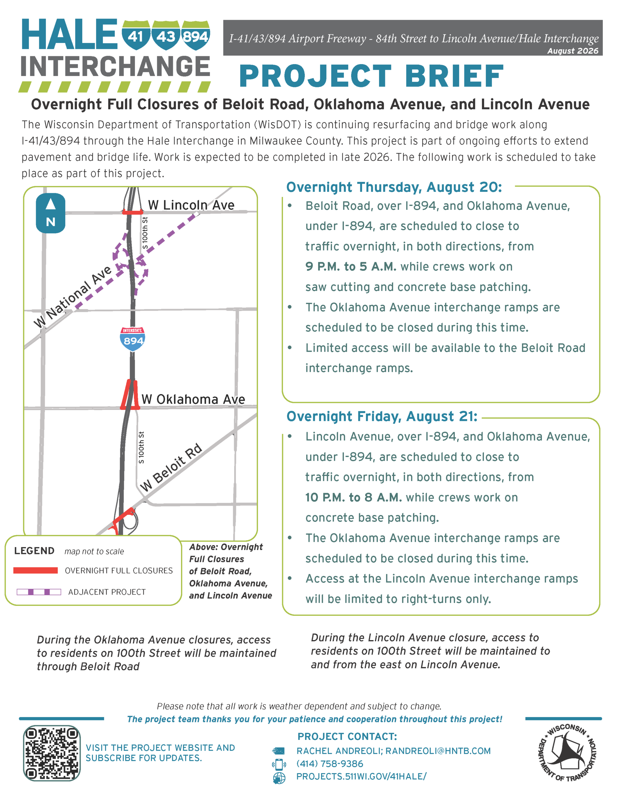 August 19: Upcoming Overnight Closures