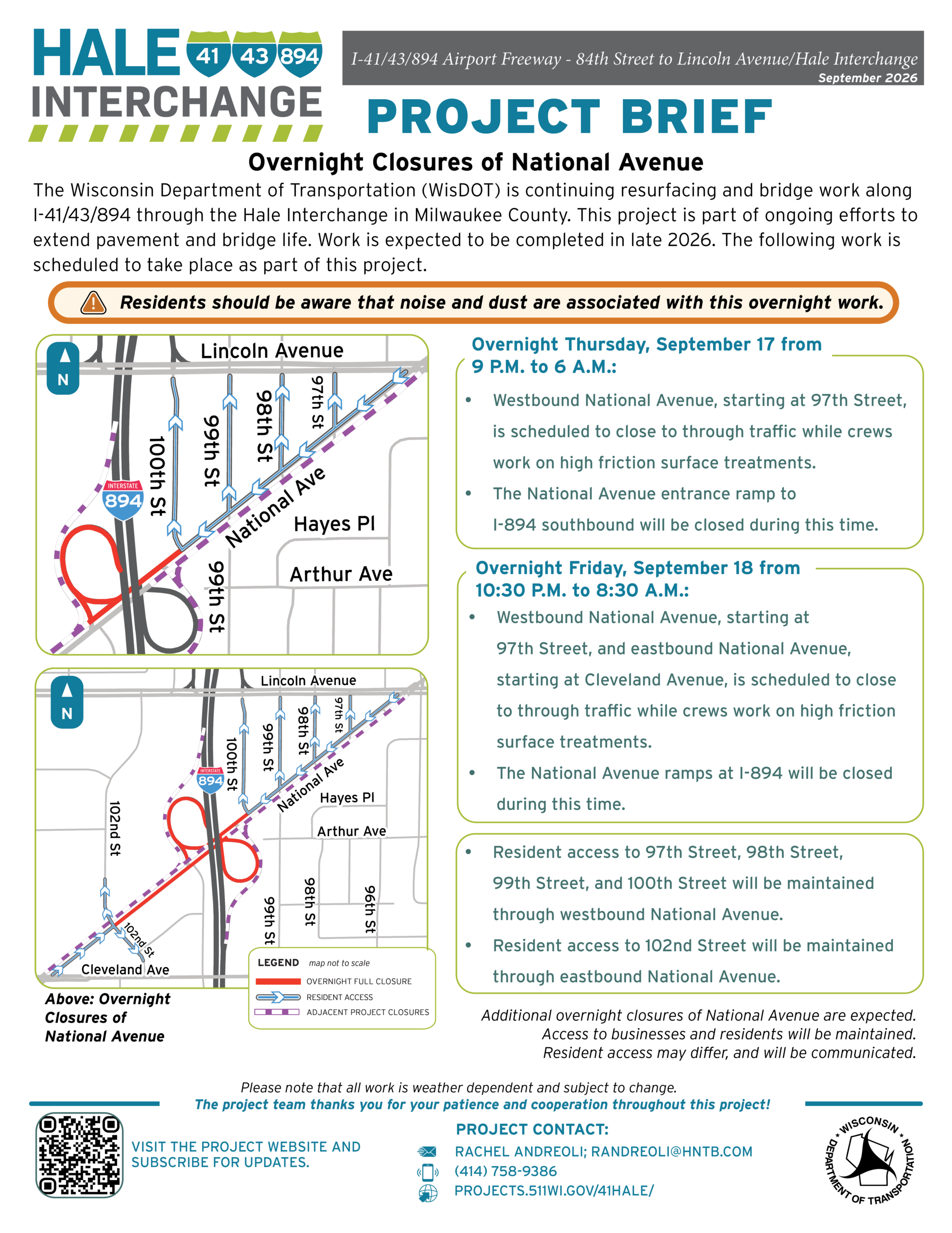 September 16: Overnight closures on National Avenue