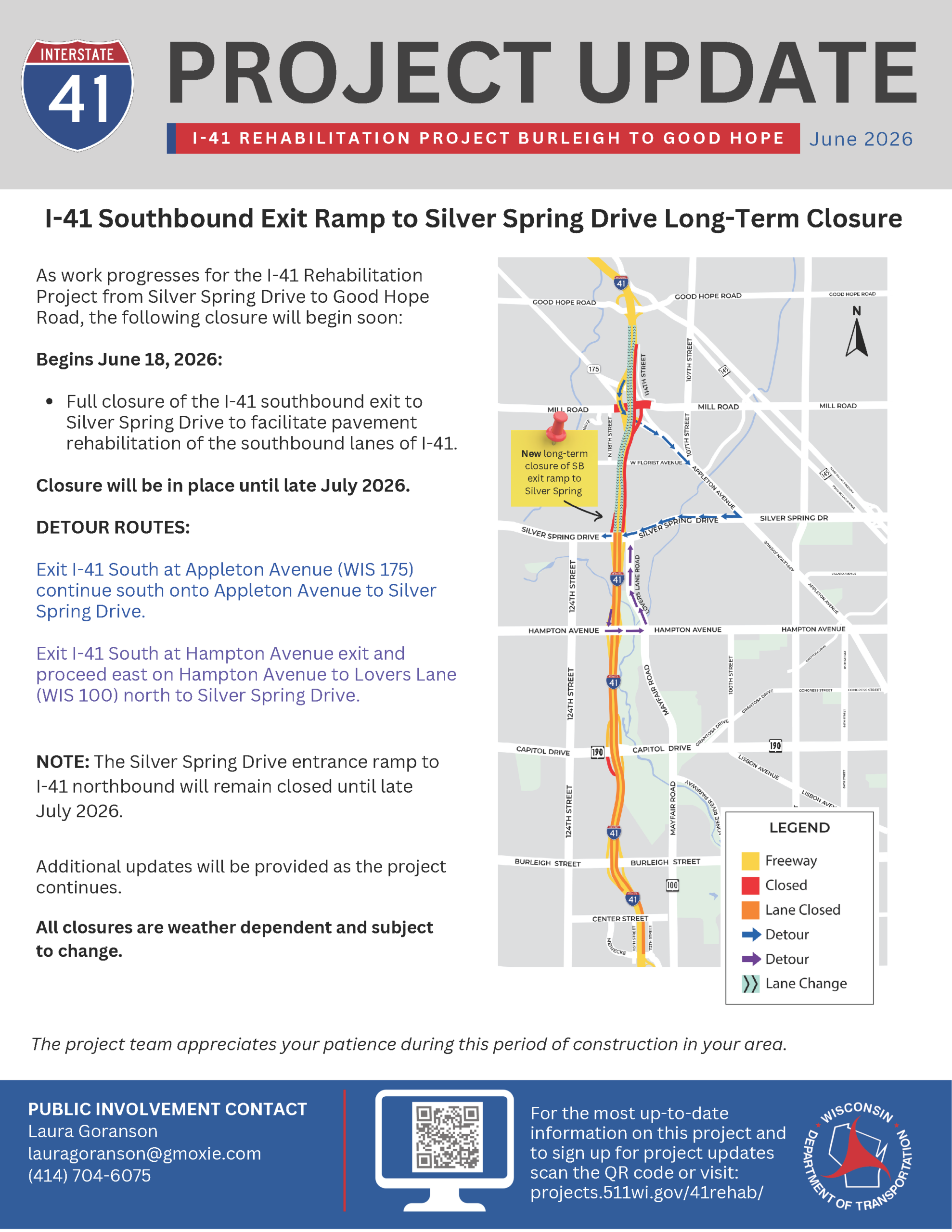 June 16: SB exit ramp closure to Silver Spring Drive