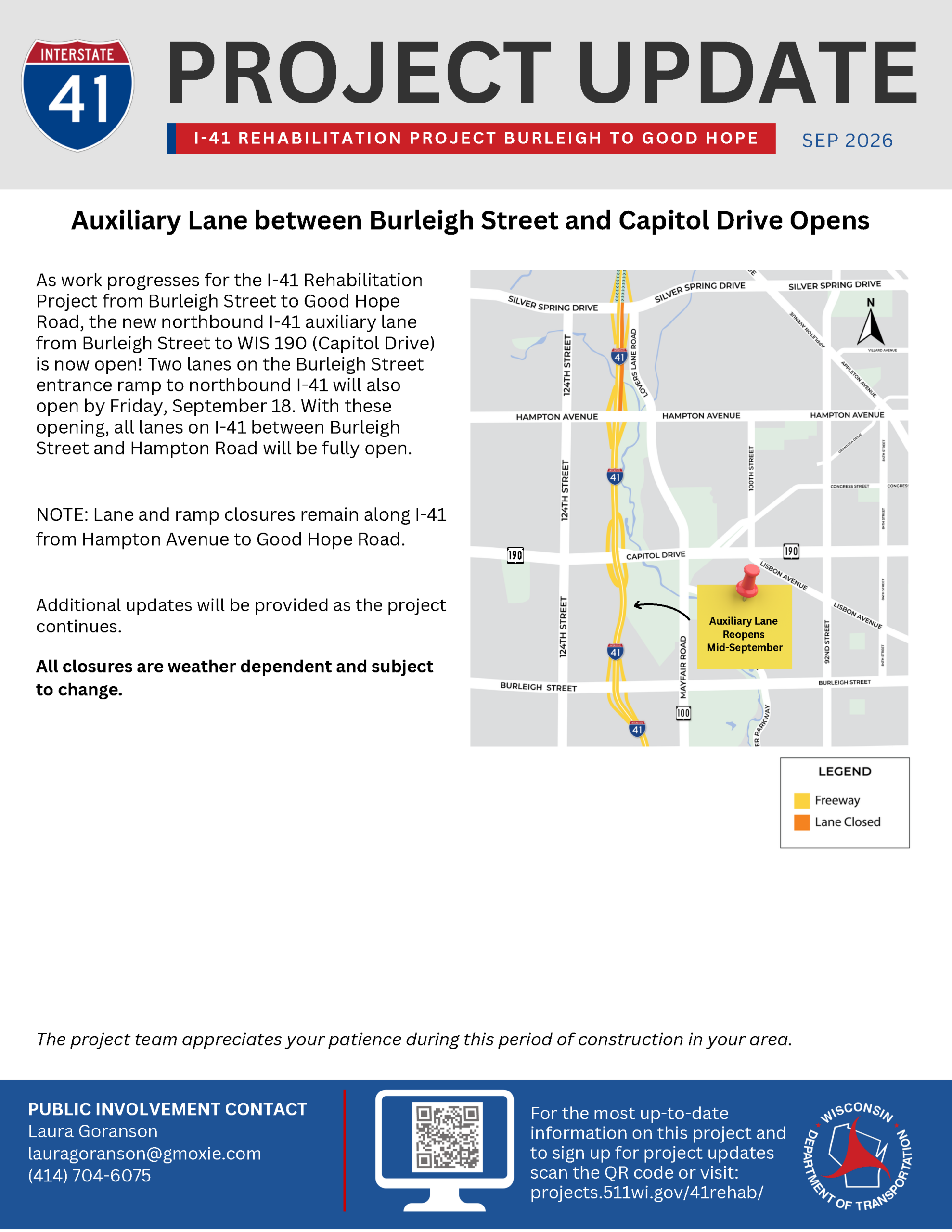 September 16: Auxiliary lane opens