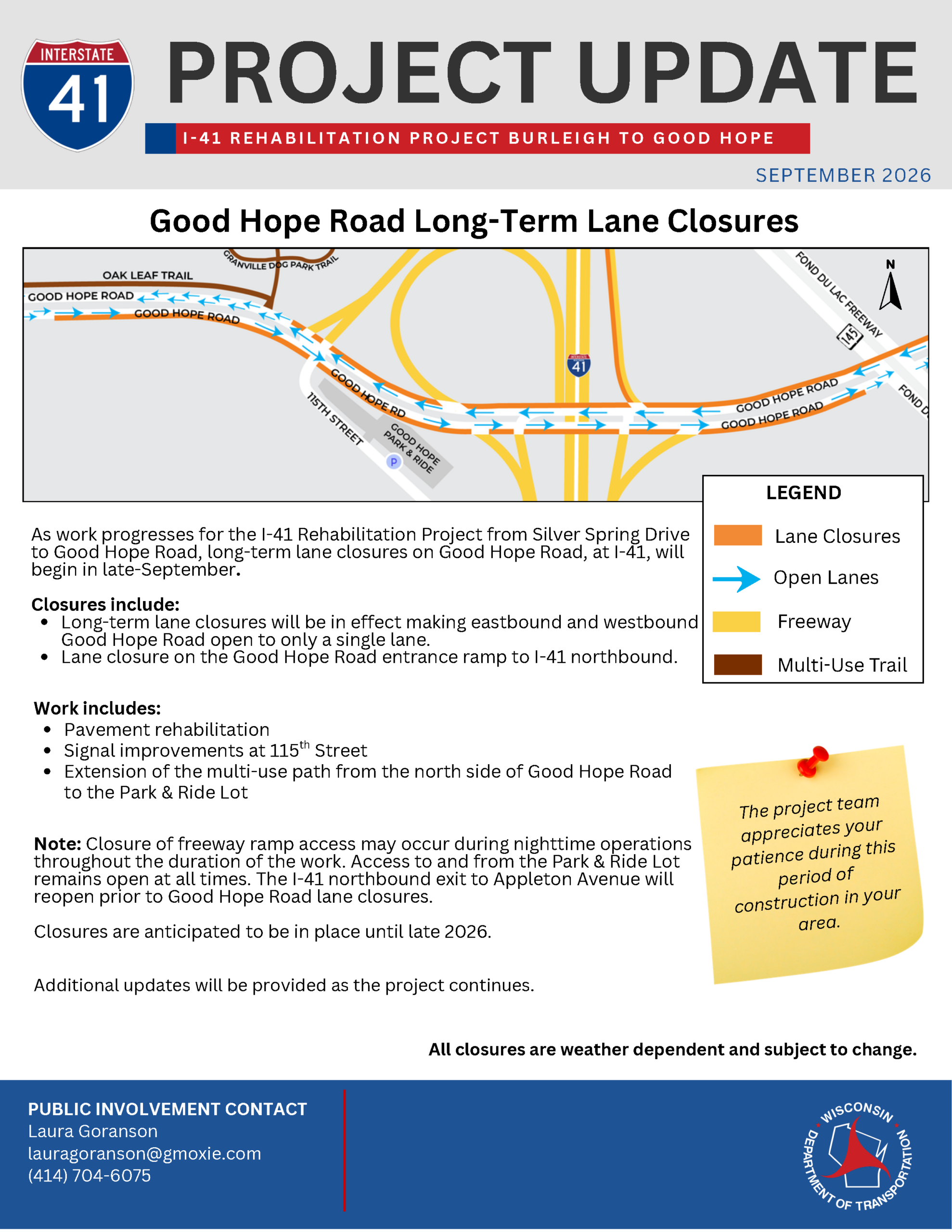 September 23: Long-term lane closures on Good Hope Road