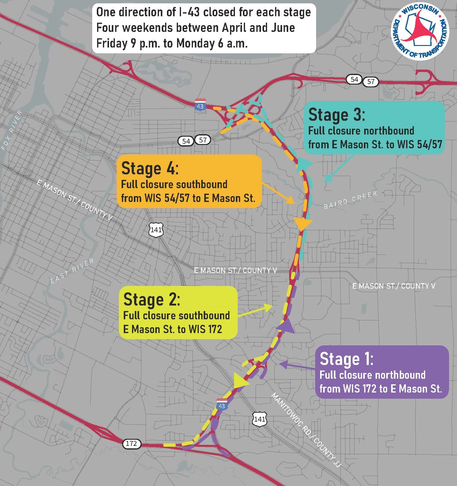 full closures at I-43