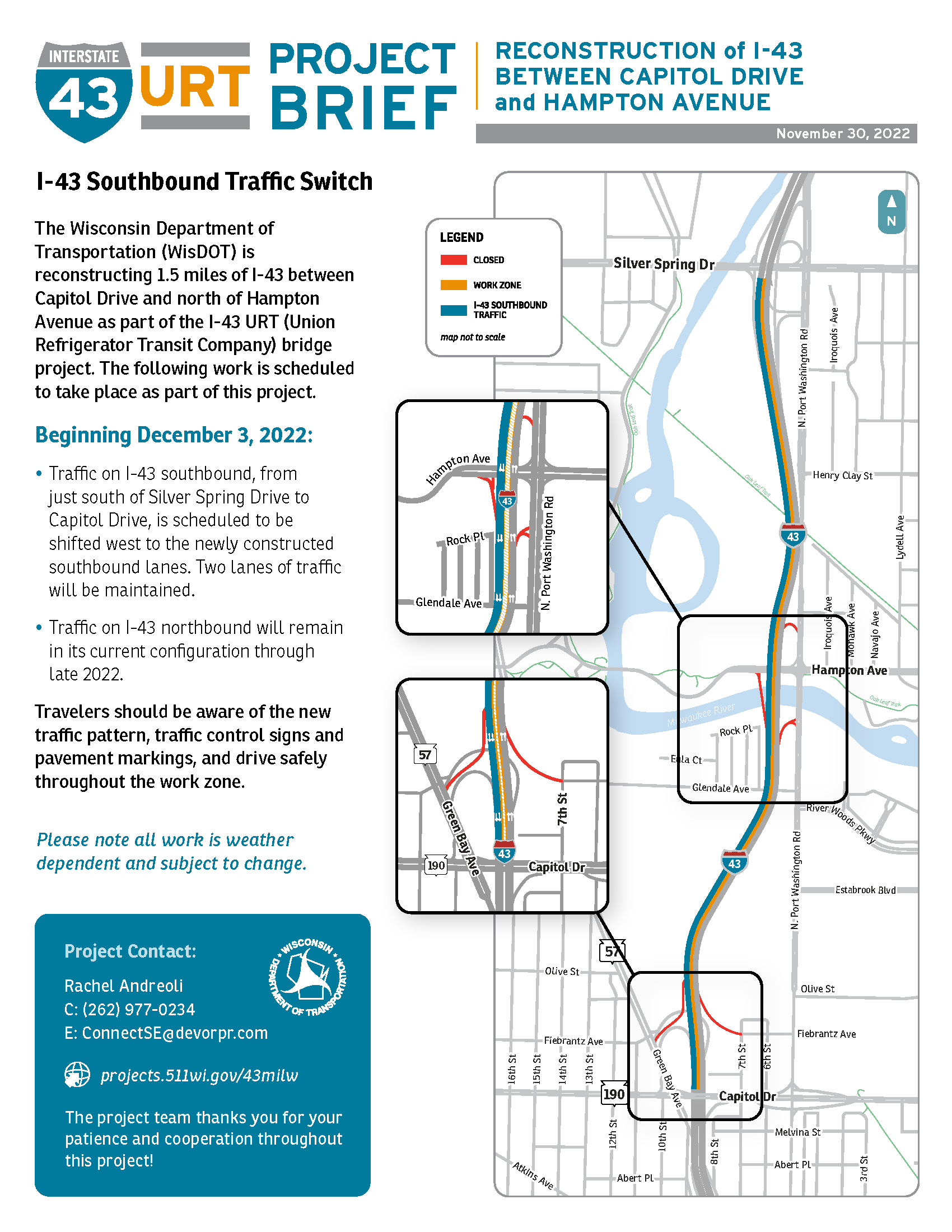 December 3, 2022 - I-43 Southbound Traffic Switch