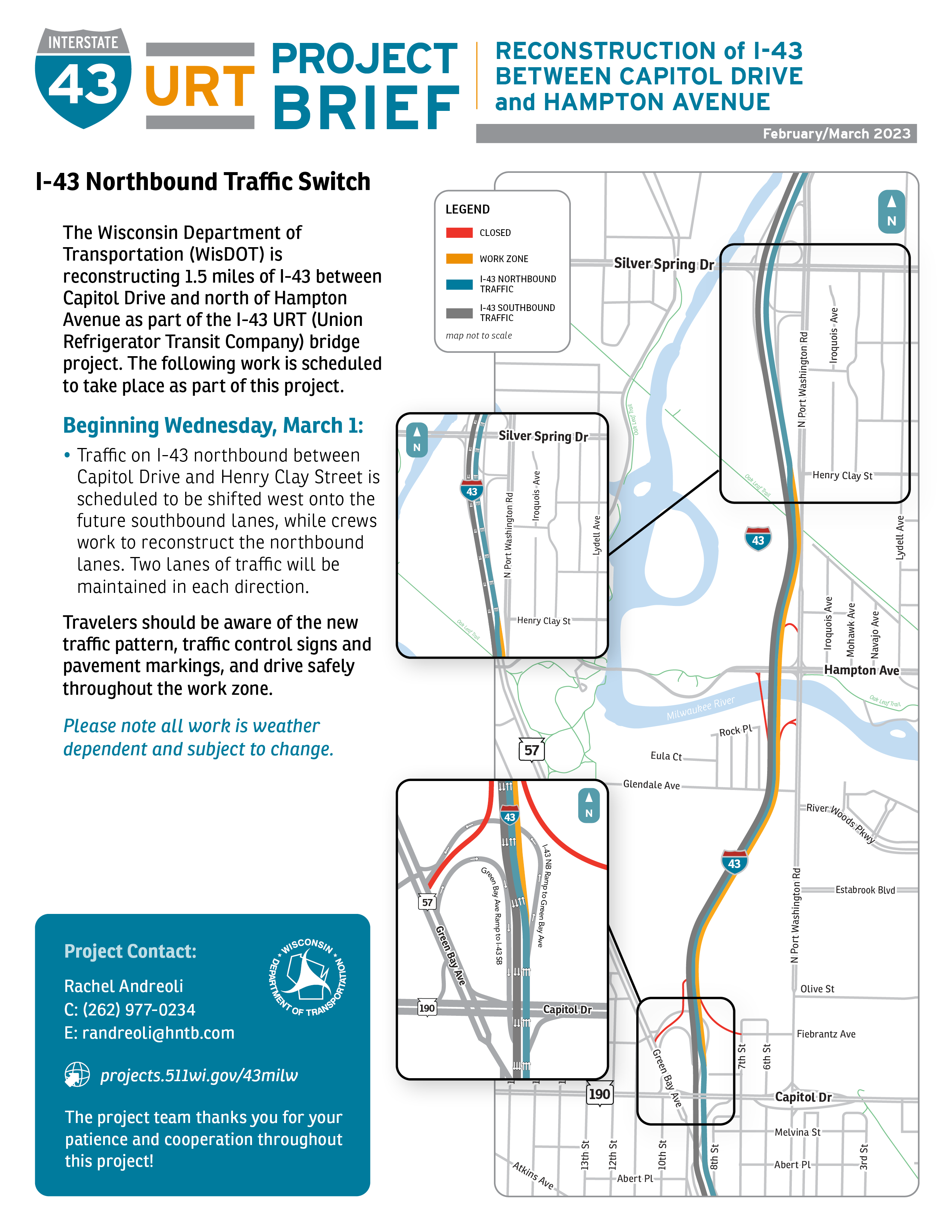 December 15, 2022 - I-43 Northbound Reopens to Three Lanes Over Winter Months