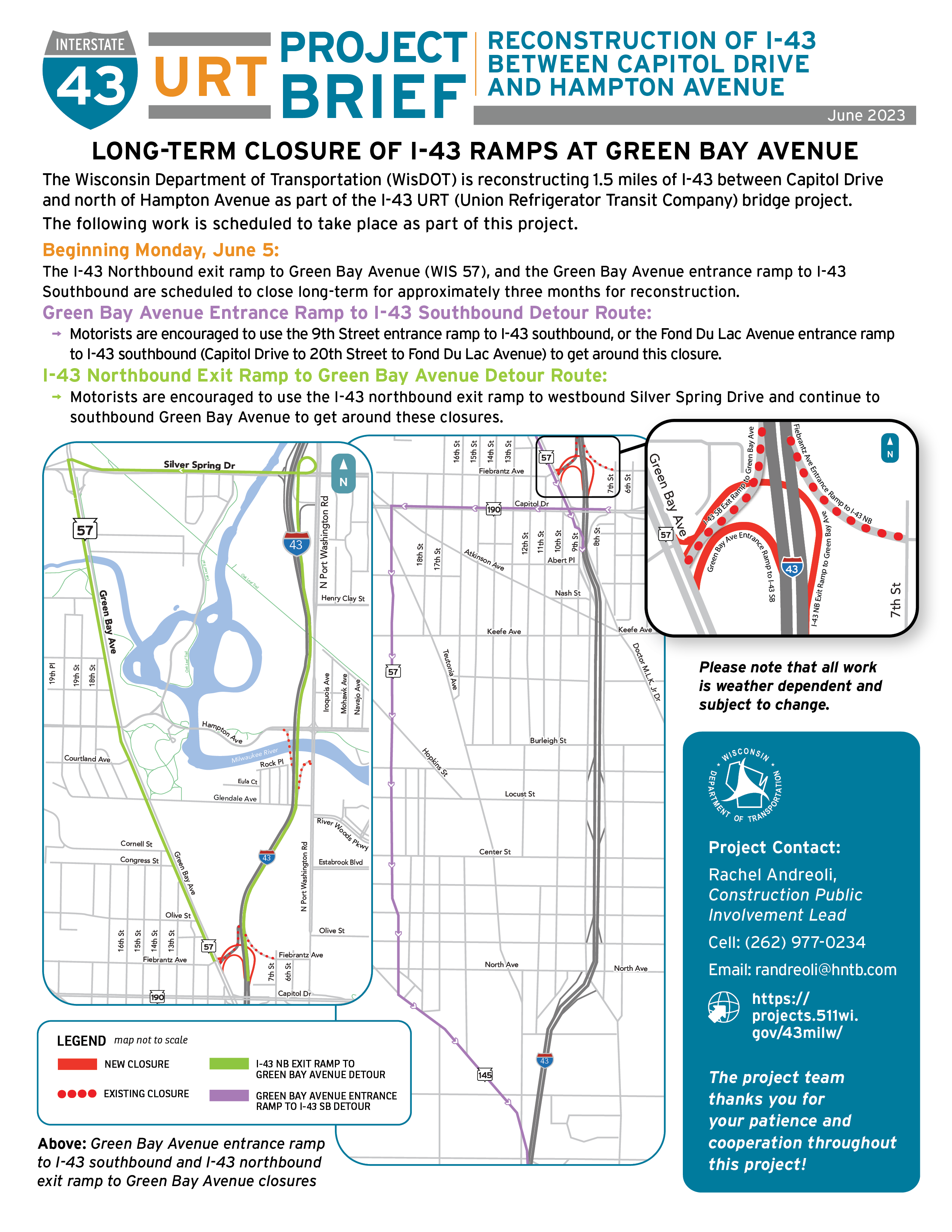 June 5, Long-term Closure of I-43 Ramps at Green Bay Avenue