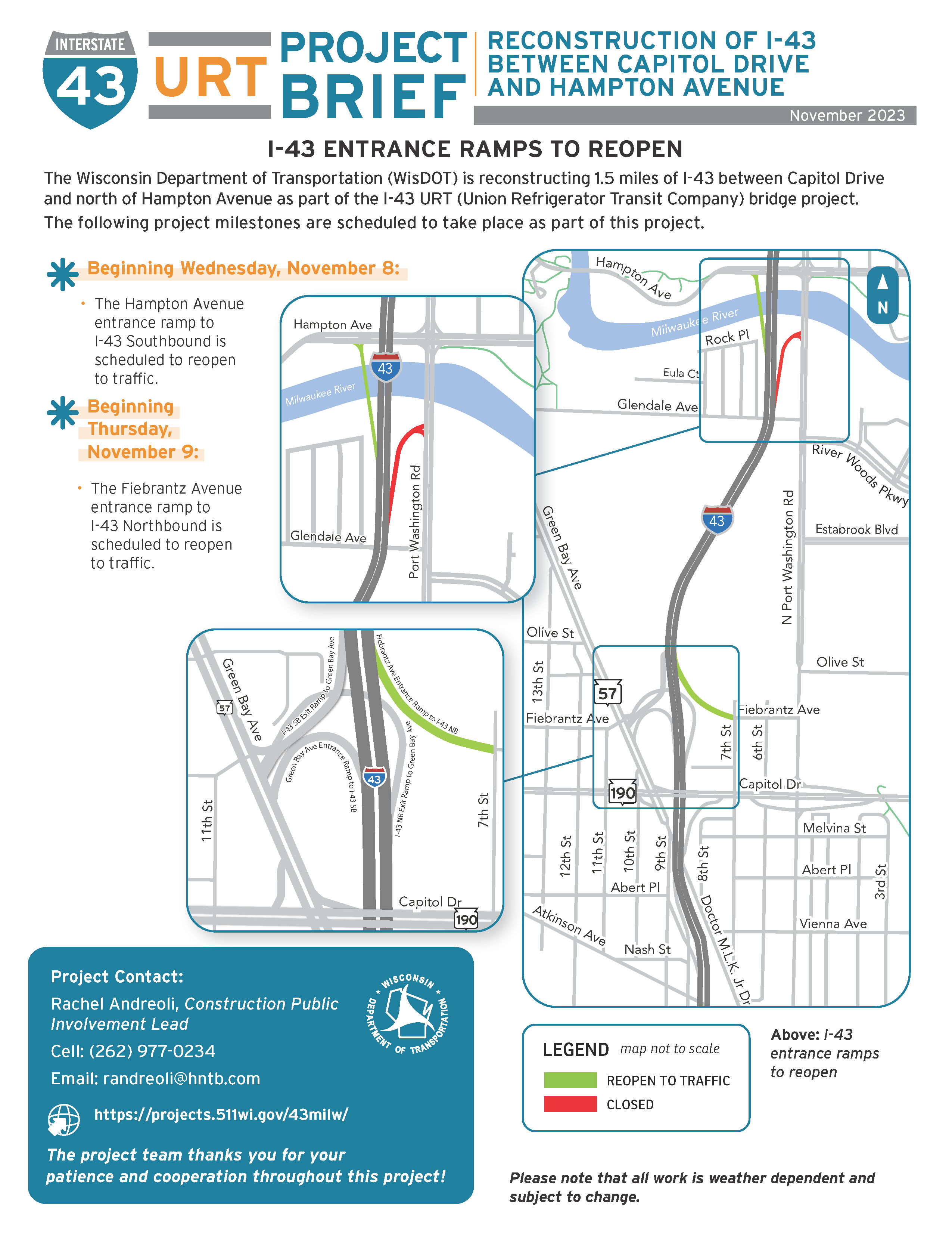 November 8, I-43 Entrance Ramps to Reopen