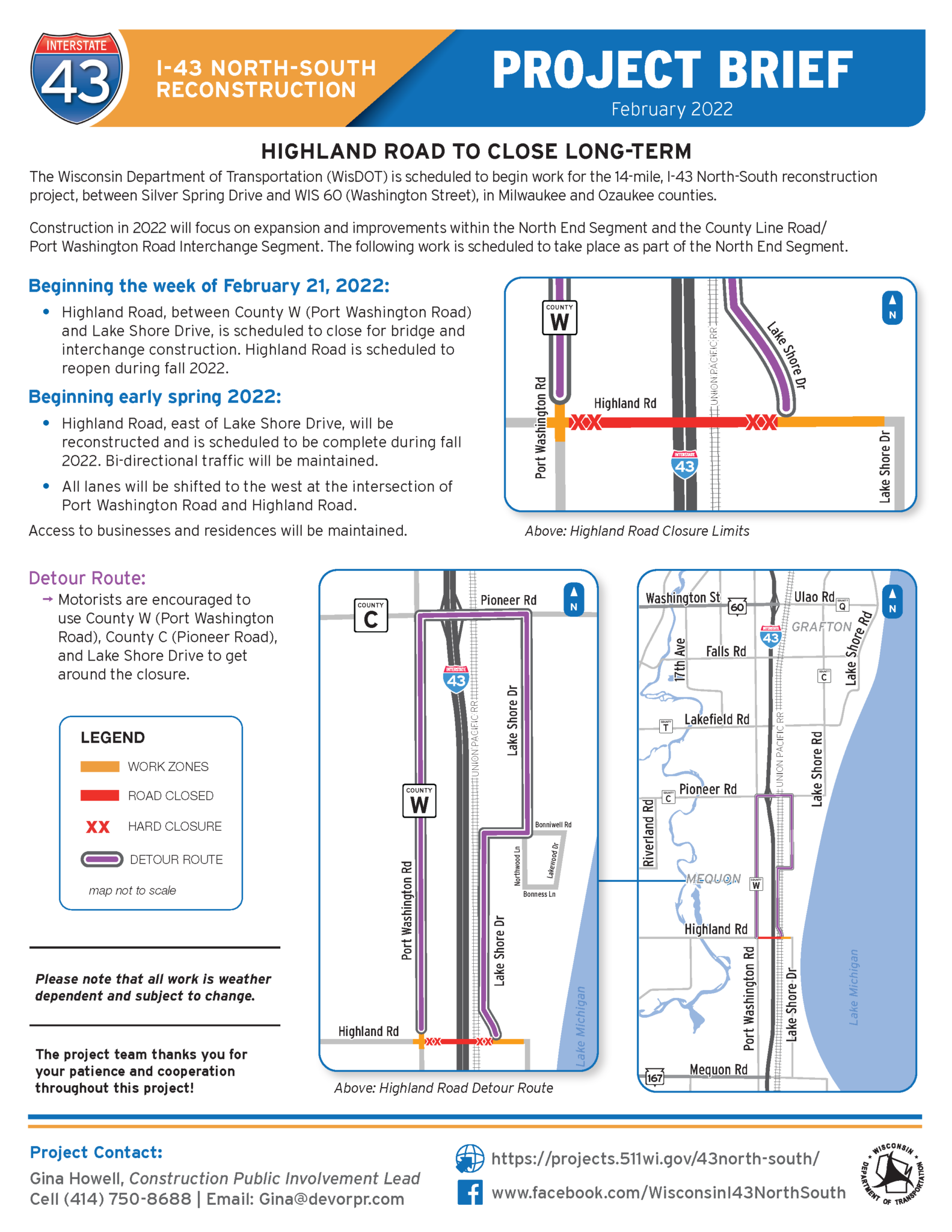 2/21/22 Highland Road Closure I43 NORTHSOUTH (Glendale to Grafton)