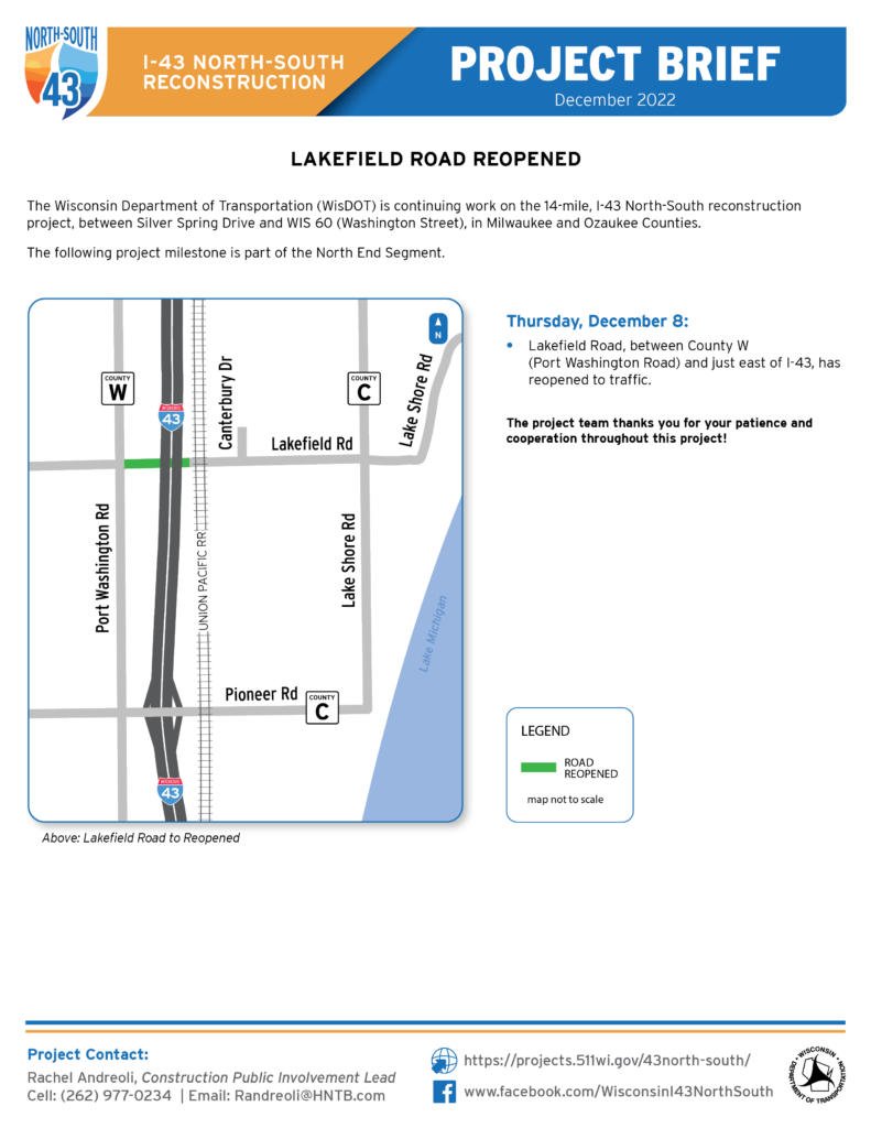 12/8 Lakefield Road Reopen I43 NORTHSOUTH (Glendale to Grafton)