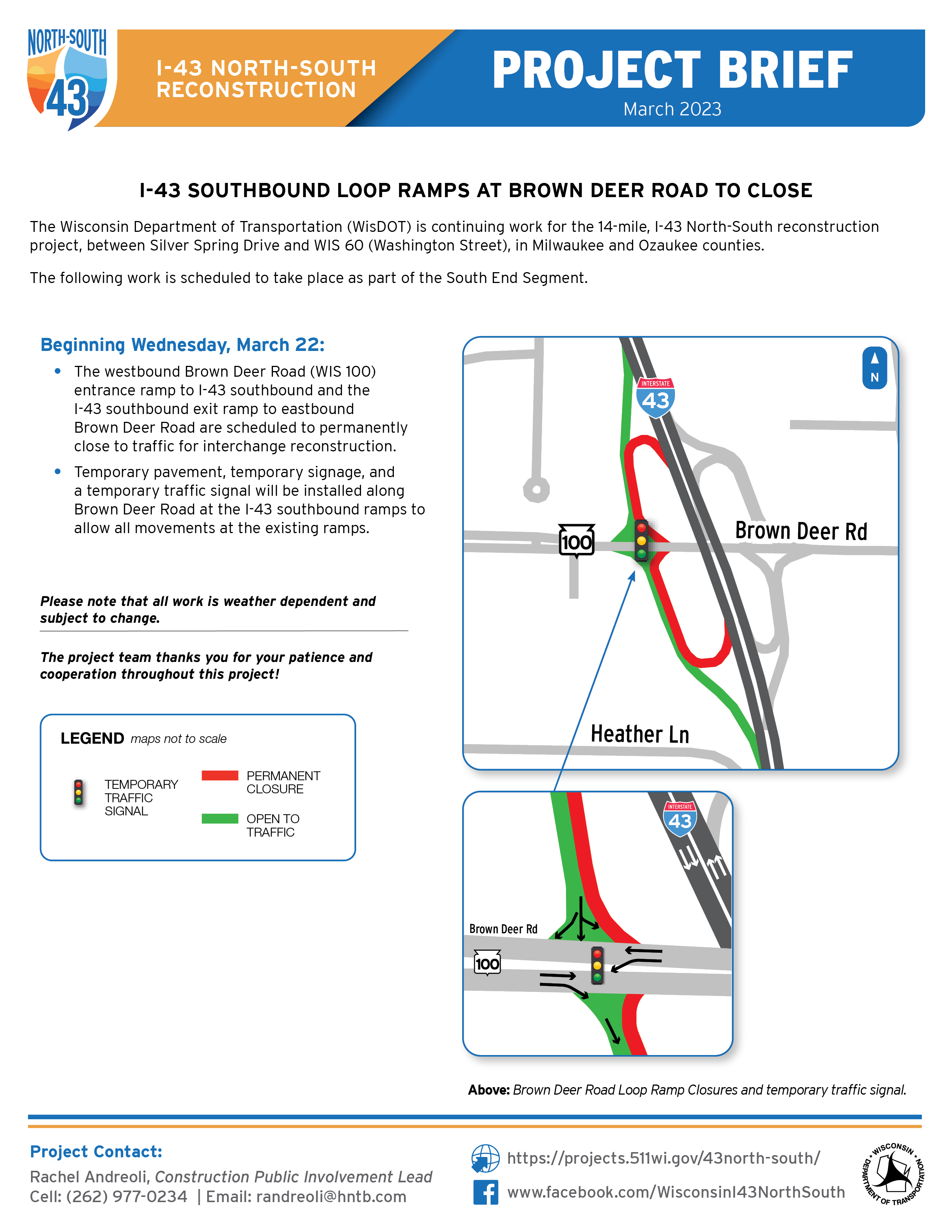 March 22, I-43 Southbound Loop Ramps at Brown Deer Road to Close
