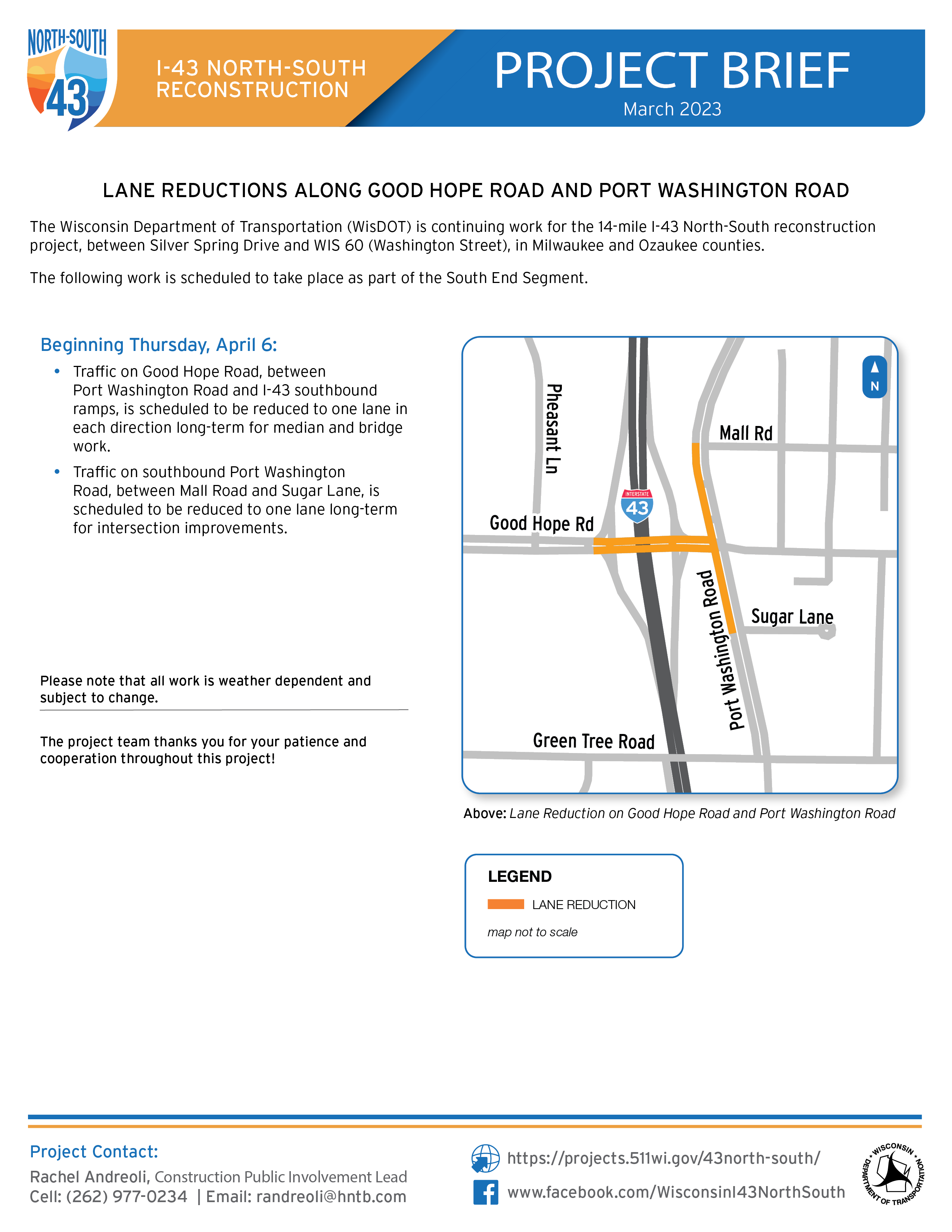 April 6, Lane Reductions Along Good Hope Road and Port Washington Road