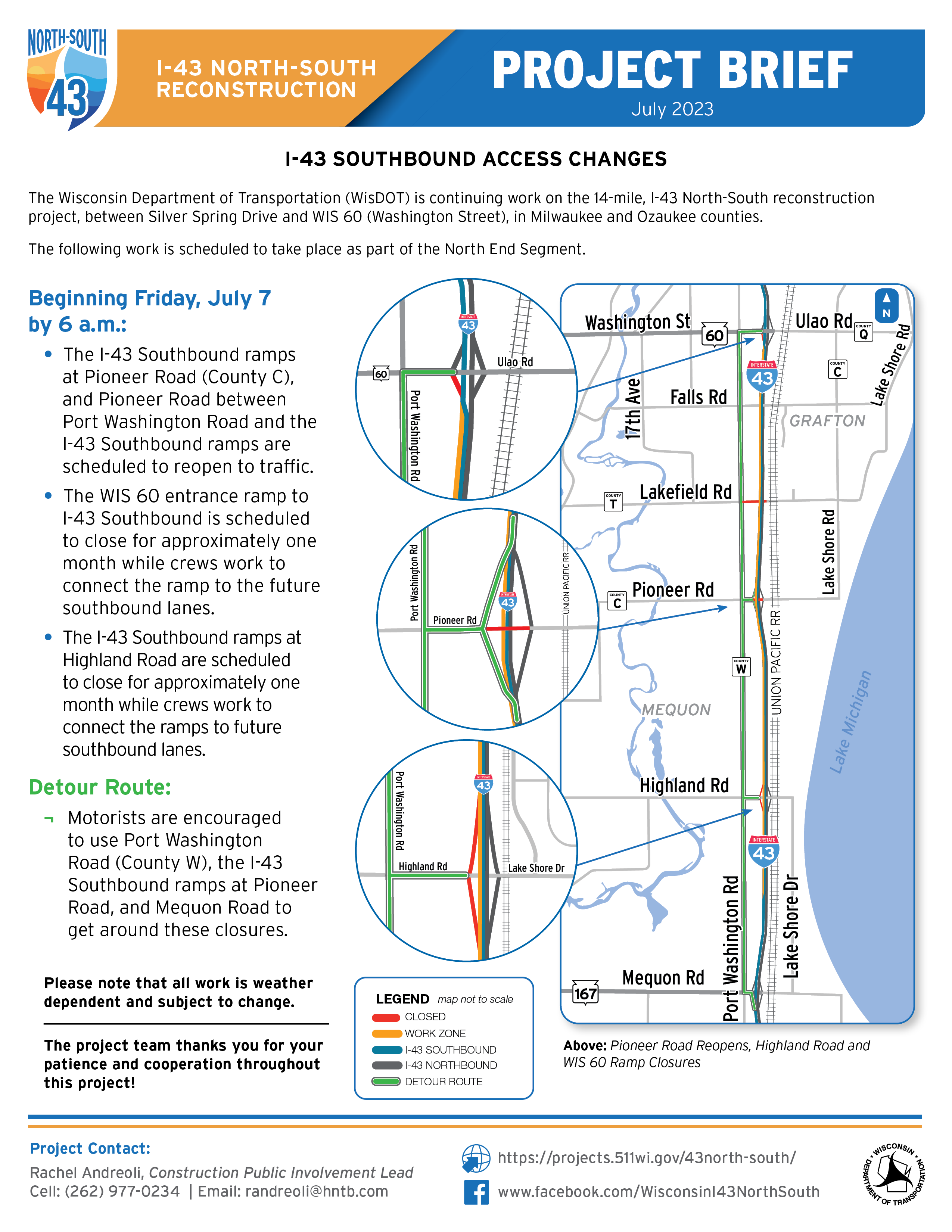 July 7, I-43 Southbound Access Changes