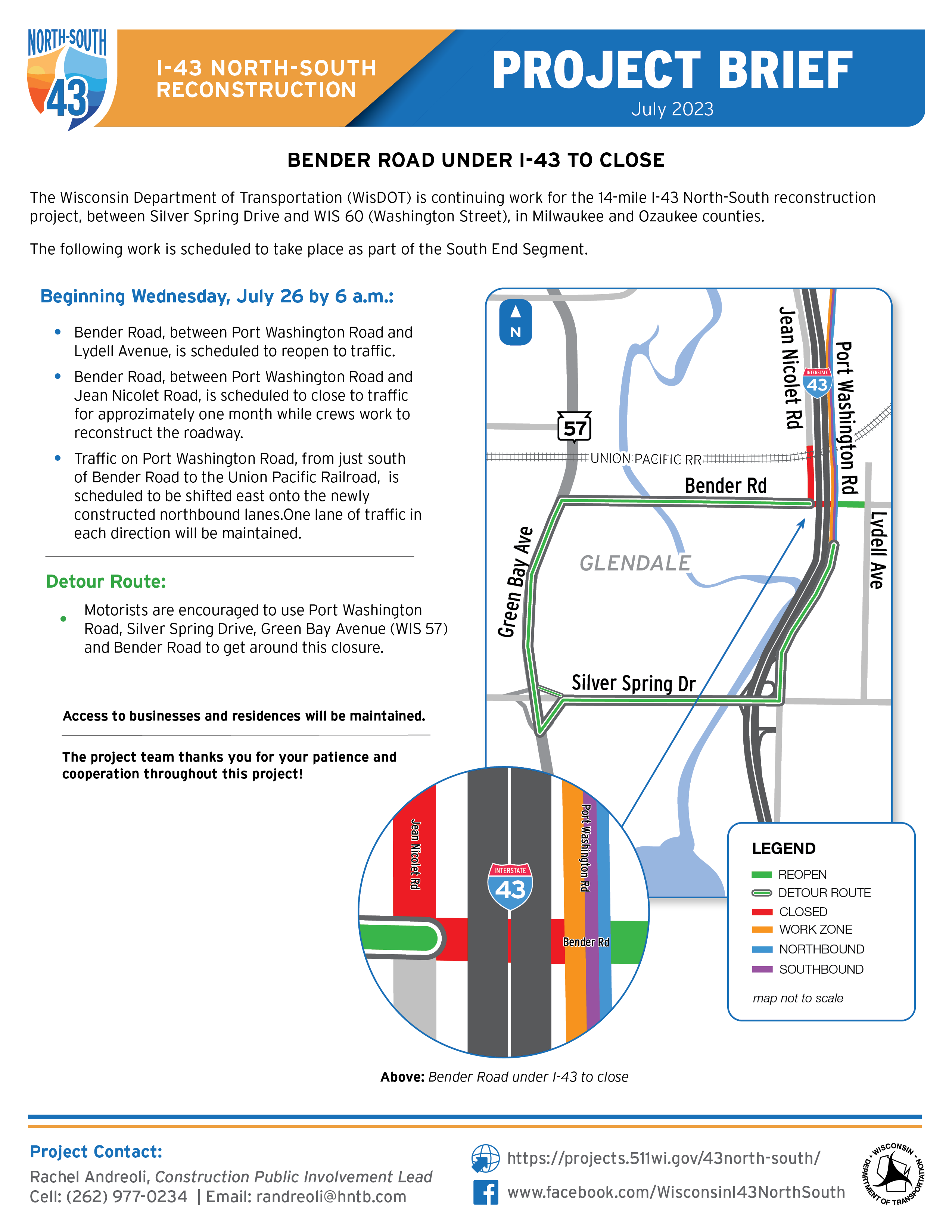 July 26, Bender Road under I-43 to Close