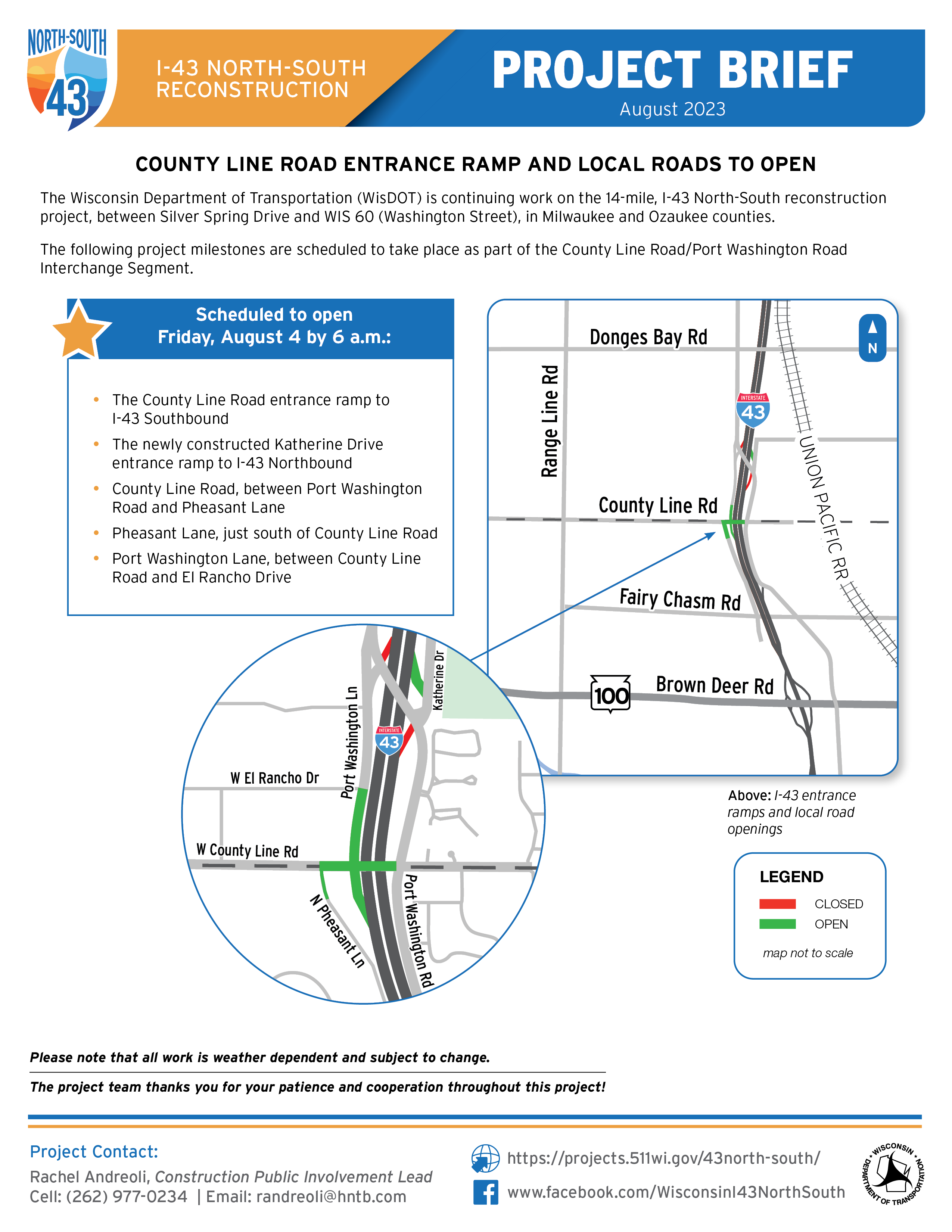 August 4, County Line Road Entrance Ramp and Local Roads to Open