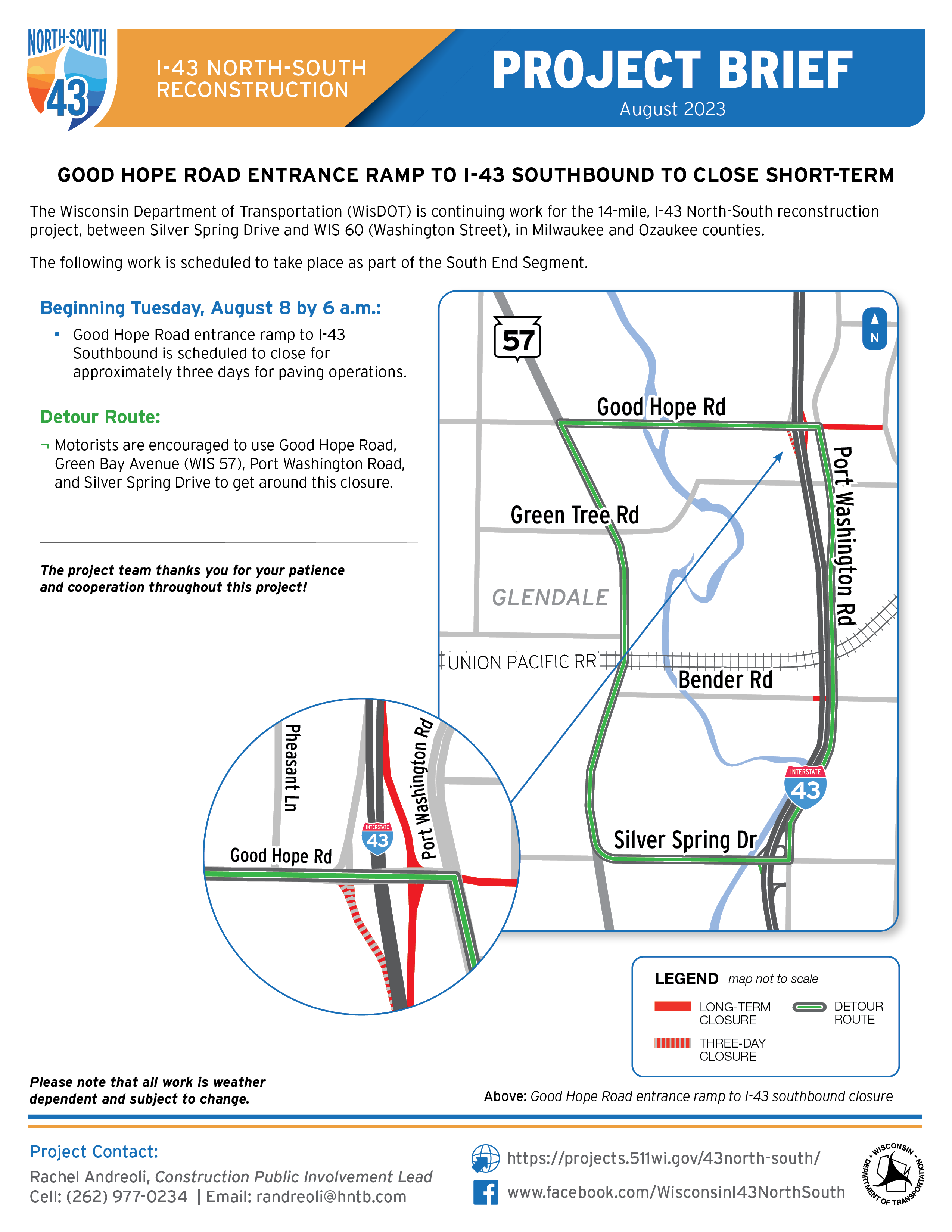 August 8, Good Hope Road Entrance Ramp to I-43 SB to Close Short-Term