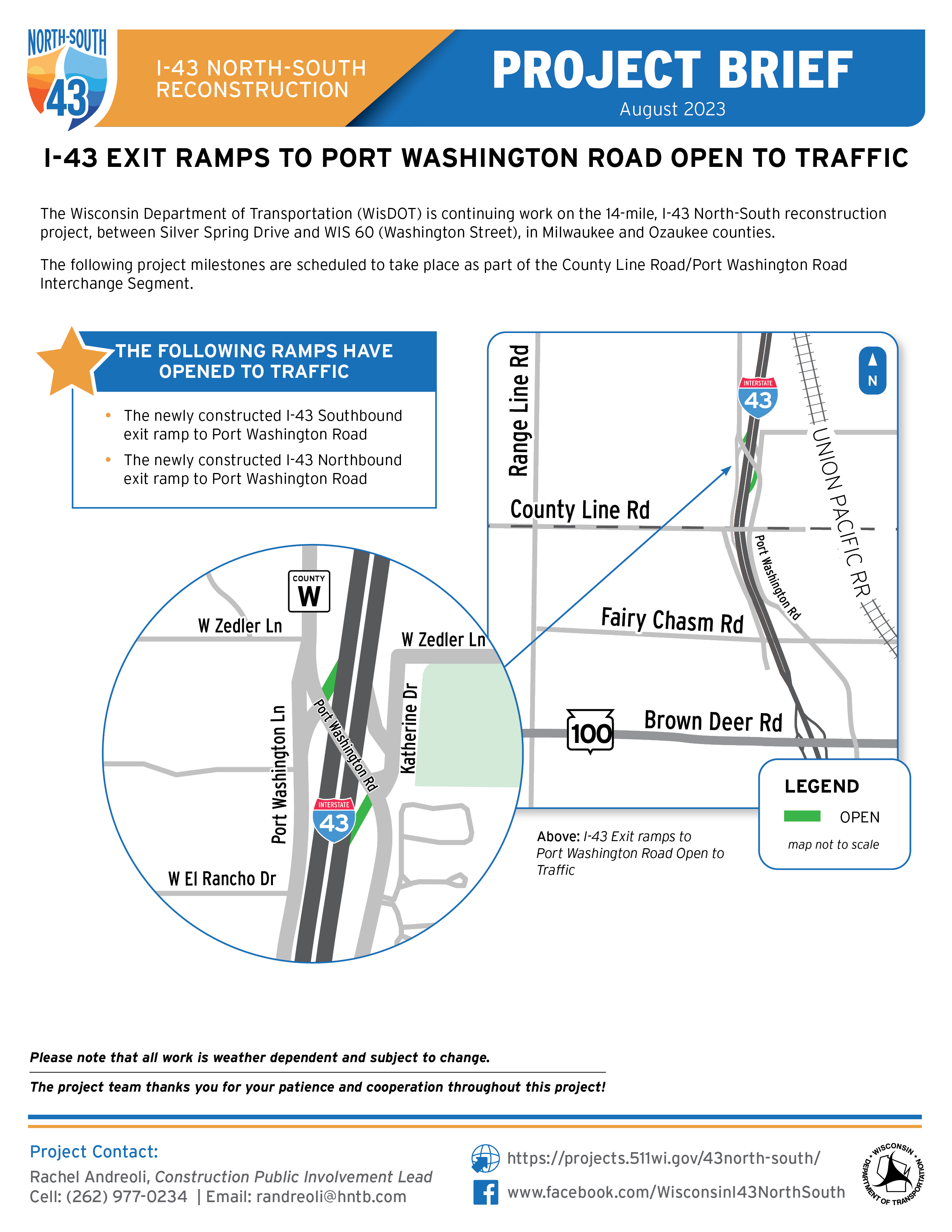 August 17, I-43 Exit Ramps to Port Washington Road Open to Traffic