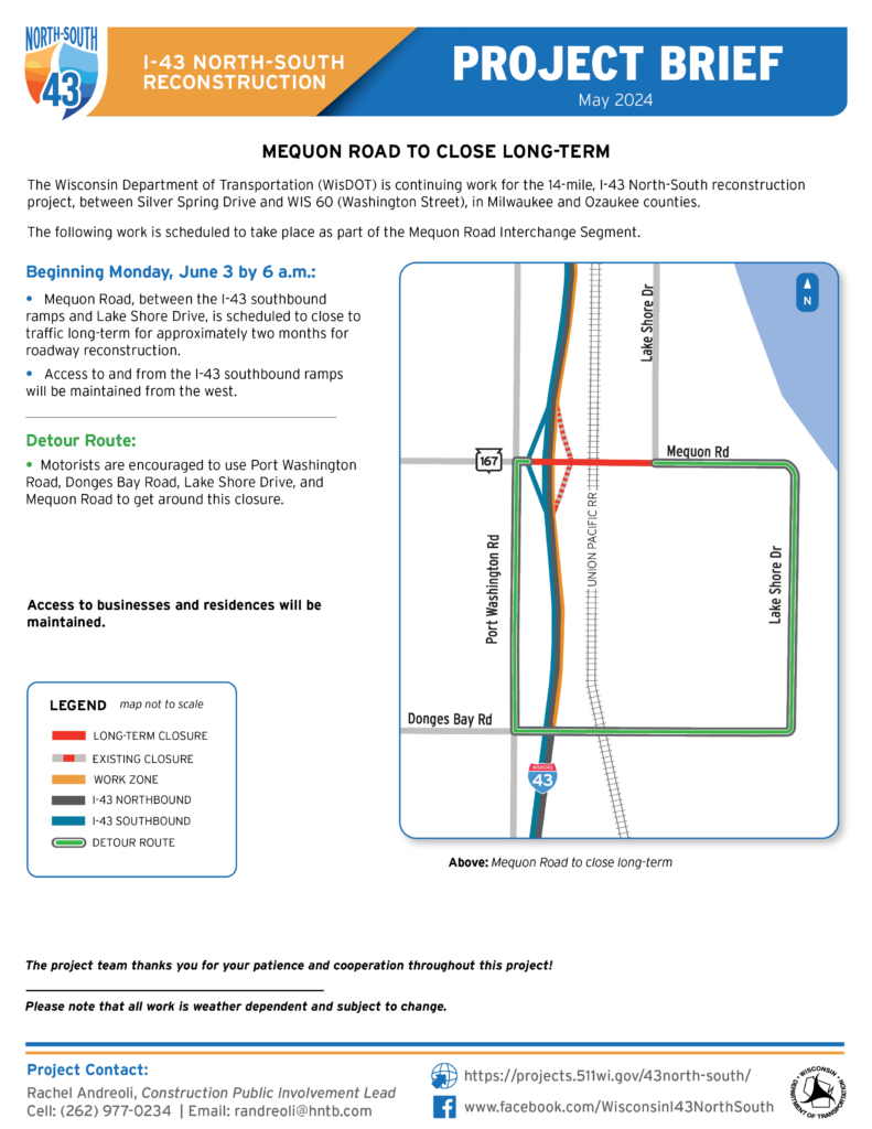 June 3, Mequon Road to Close Long-Term
