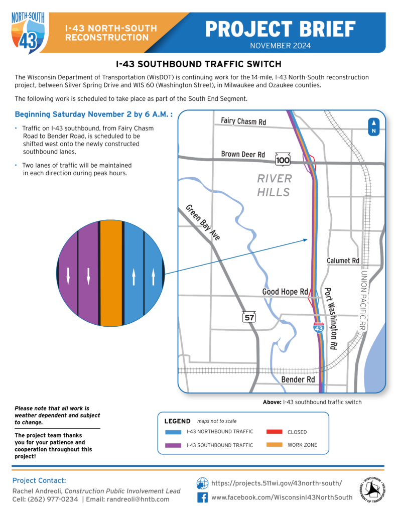 November 2, I-43 SB Traffic Switch