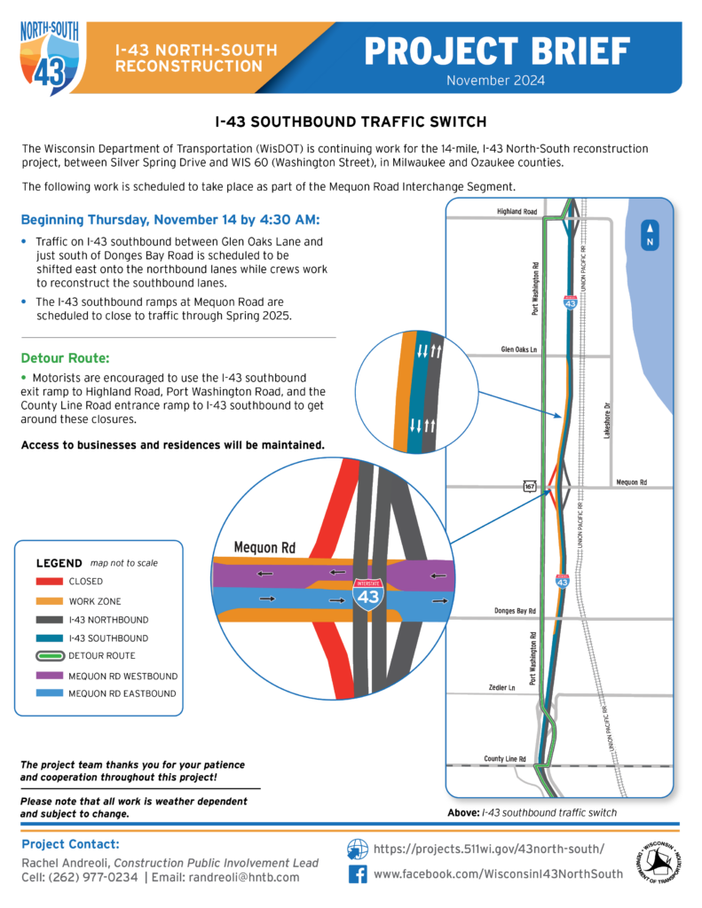 November 14, I-43 Southbound Traffic Switch