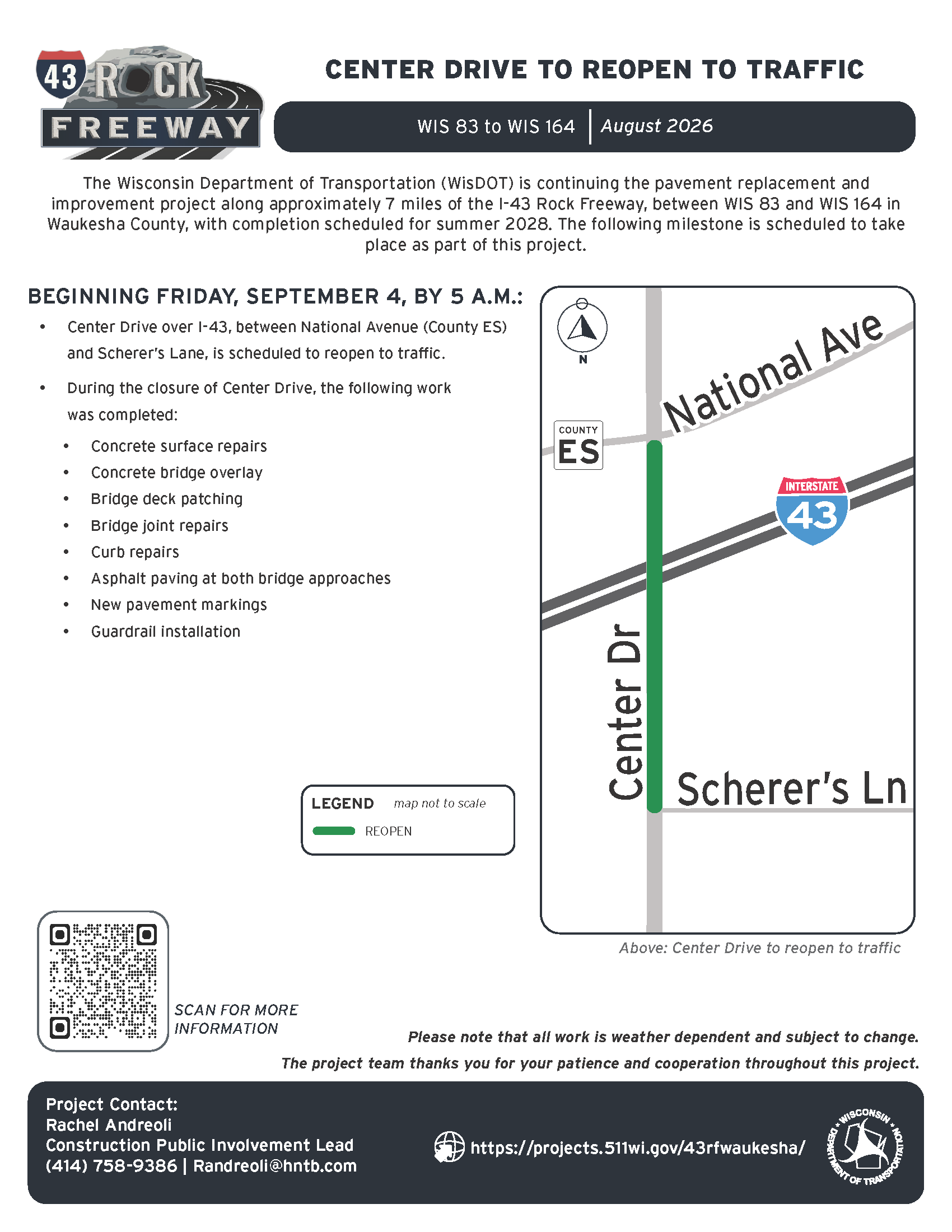 August 28: Center Drive to reopen