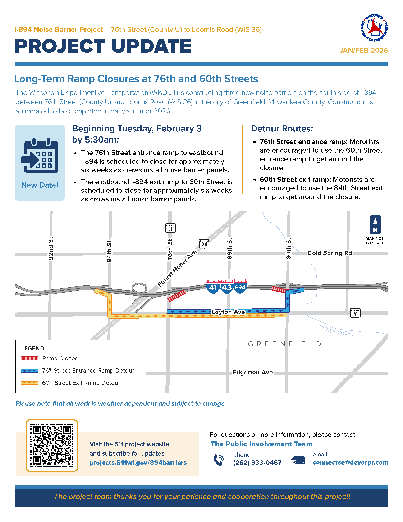 January 20 update: Planned work rescheduled due to weather
