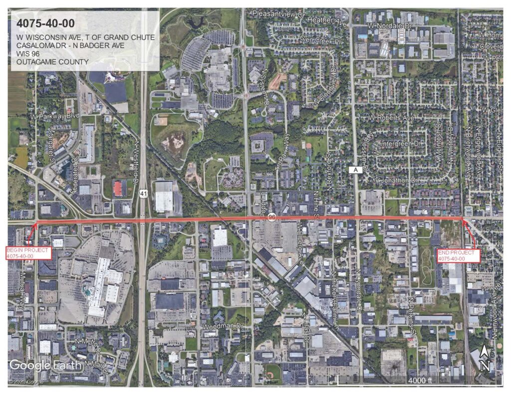 Image of map showing the project limits between Casaloma and Badger Ave.
