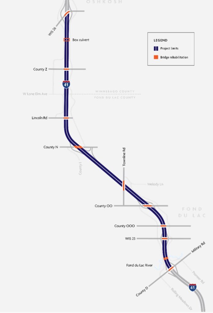 locations of bridges and culvert work on I-41