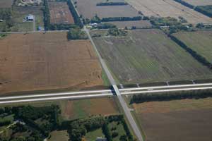 Aerial view Shady Lane over US 12 looking east