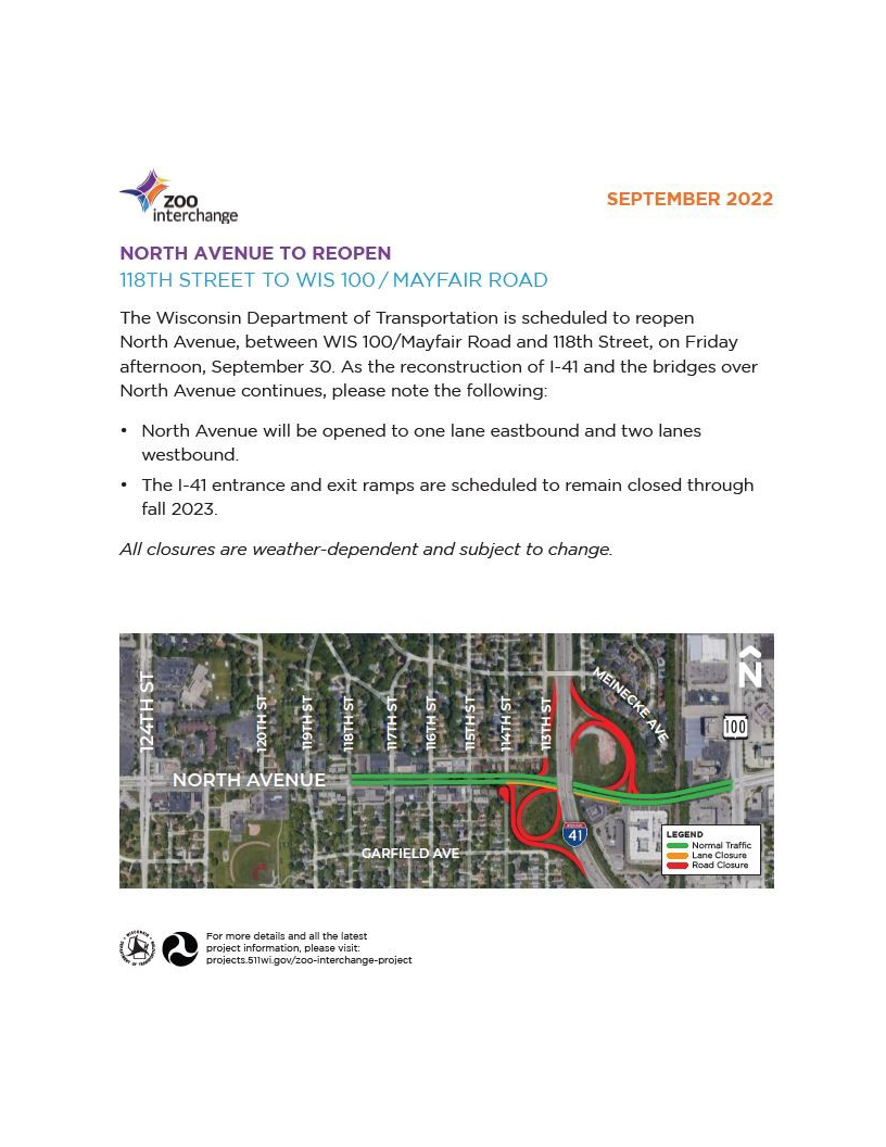 Sept. 30 – North Ave Reopens Under Freeway