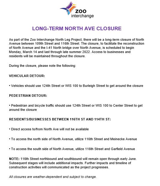 March 14, 2022: Long-Term North Avenue Closure